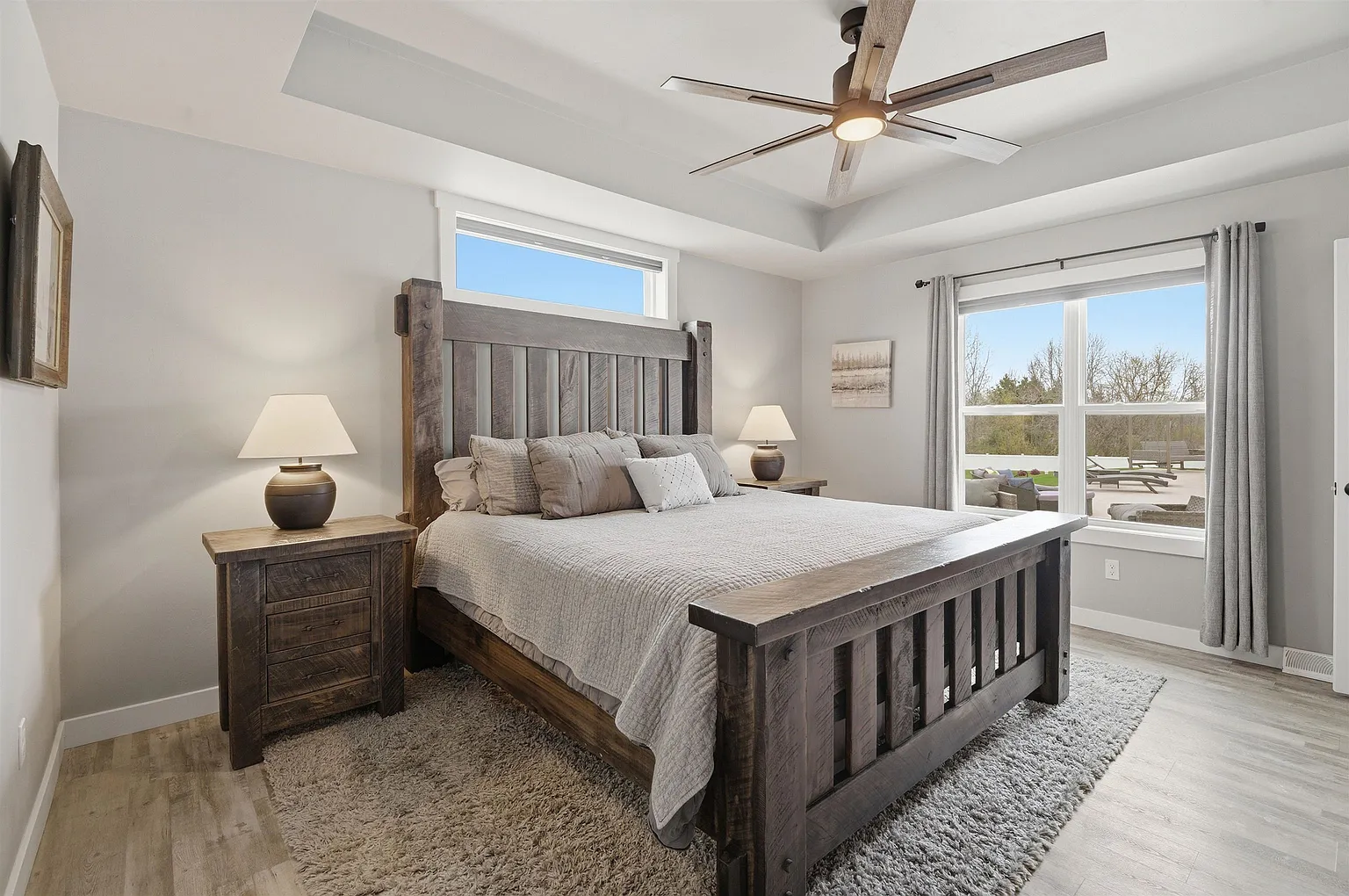 Primary bedroom with tray ceiling