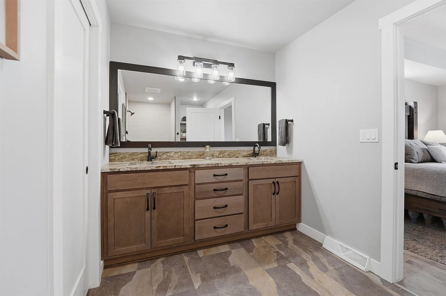 Primary bathroom dual vanity